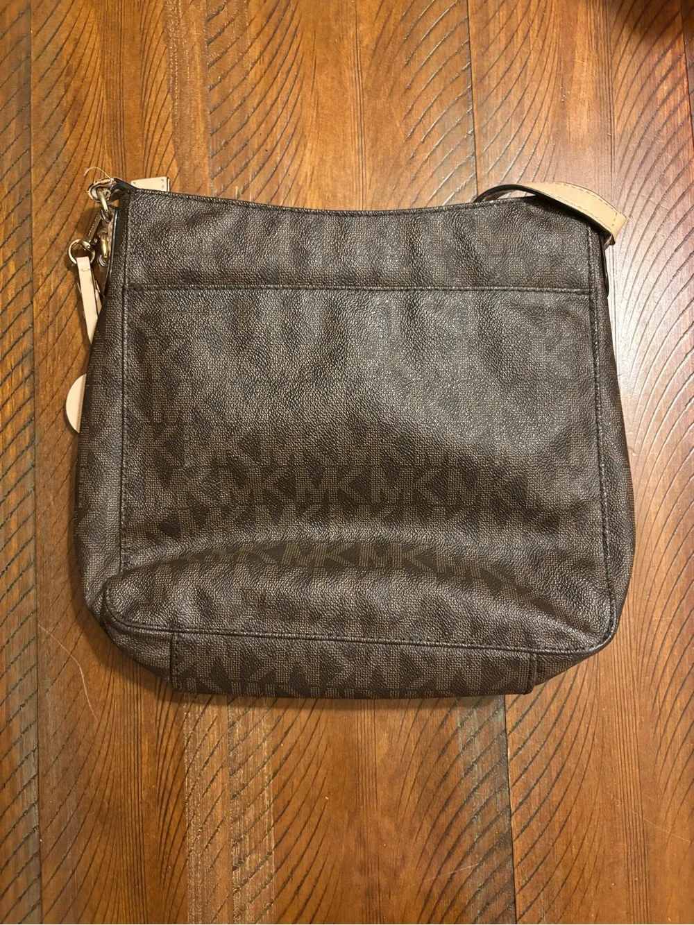 Michael Kors Brown Logo-Print Shoulder Bag with Gold Accent